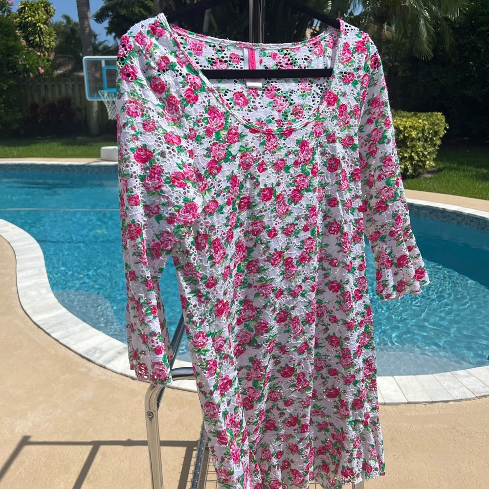 Betsey Johnson Pink and Green Floral Swim Coverup size S